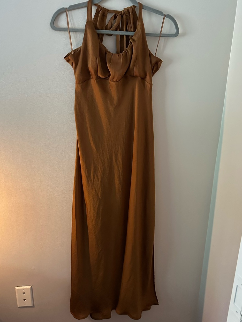 Halter Tie Backless Maxi Dress in Brown